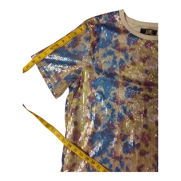 L&B Lucky And Blessed Sequence Women's Top Large Yellow Blue Purple - Picture 4 of 7